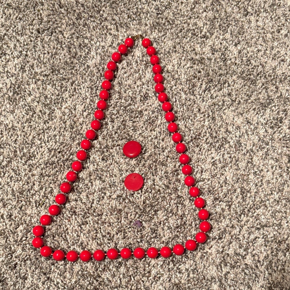 Red Beaded Necklace and Earring  Set